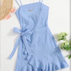 Cut Out Tie Back Ruffle Trim Wrap Hem Slip Dress